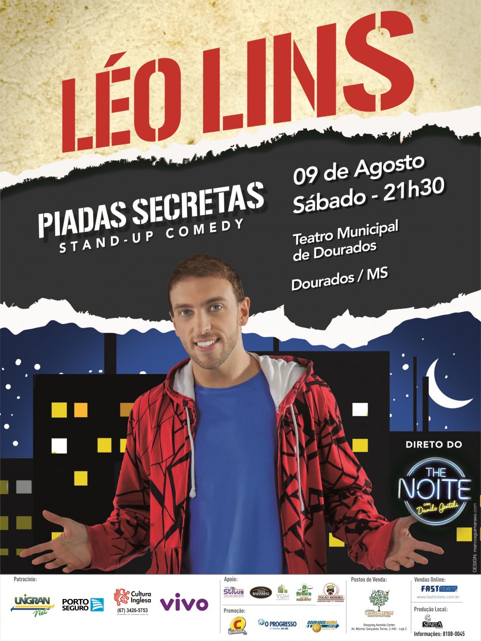 Léo Lins – Stand Up Comedy “Piadas Secretas” 09 de Agosto – Teatro Municipal – Dourados – MS